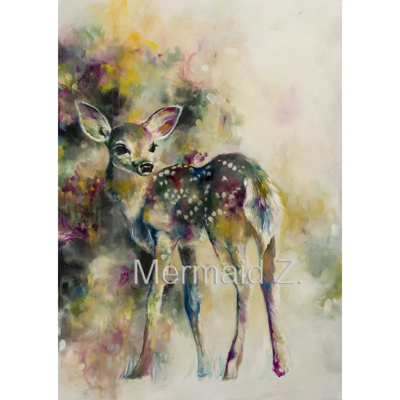 

Hand Painted Modern Style Abstract Oil Painting Canvas animals deer 'Doe-Eyed'painted Pictures Decorative Painting Wall Art