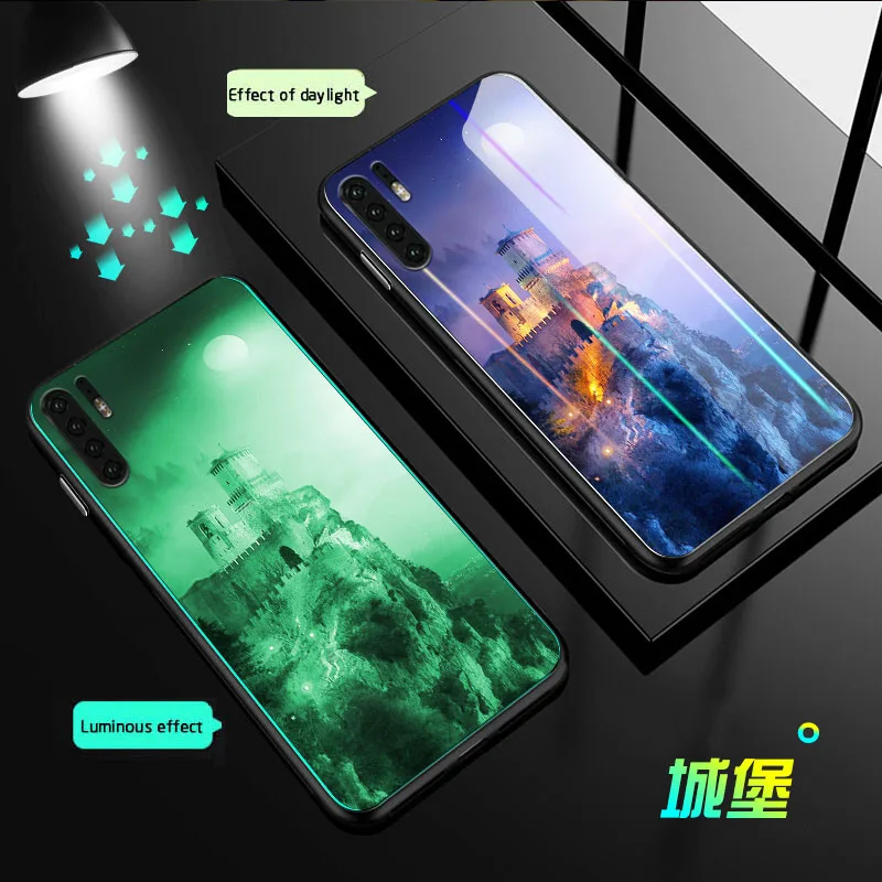 

Luxury Luminous Glass Case For huawei P30 mate 20 P20 Pro Nova 5 3i 3 Dazzle colour back Cover For Honor 20 9X pro 10 8C 8X Case
