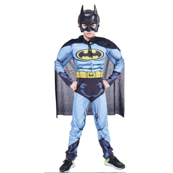 

Boys Muscle Batman Costumes with Cape Kids Movie Character Superhero Role Play Outfit Halloween Carnival Brave Hero Cosplay Set