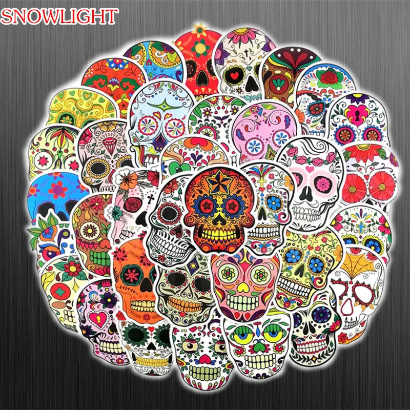 

50 Pcs Floral Designs Skull Heads Mixed Series Stickers For Notebook PC Skateboard Bicycle Car Moto DIY Waterproof Toy Sticker