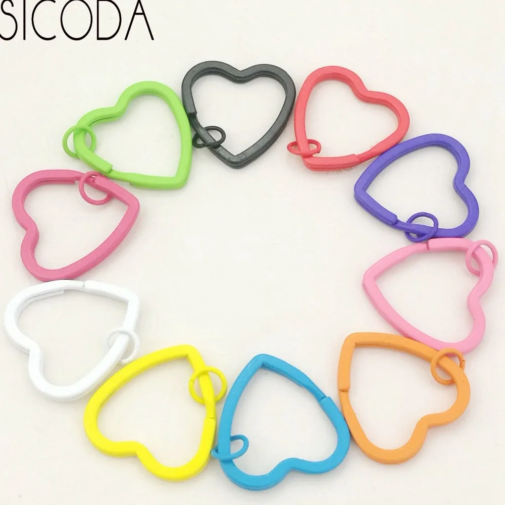 

SICODA 30pcs multi colors DIY keyrings 30mm metal heart painting rings candy color jewelry findings
