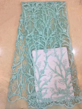 

9 colors (5yards/pc) high quality embroidered African tulle lace mint green French net lace fabric with sequins for dress FZZ141