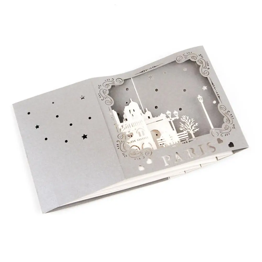  Handmade Greeting Cards 3D Pop Up Tree Box White PARIS Night Greeting Card Craft Holiday Invitation - 32850652271