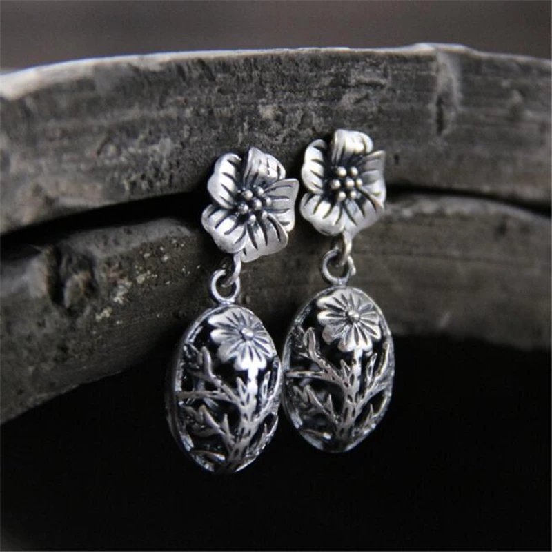 Simple Fashion Style Antique 925 Sterling Silver Hollow Carved Flower Earrings Jewellery Womens 2018 Wholesale&Free Shipping Simple Fashion Style Antique 925 Sterling Silver Hollow Carved Flower Earrings Jewellery Womens 2018 Wholesale&Free Shipping