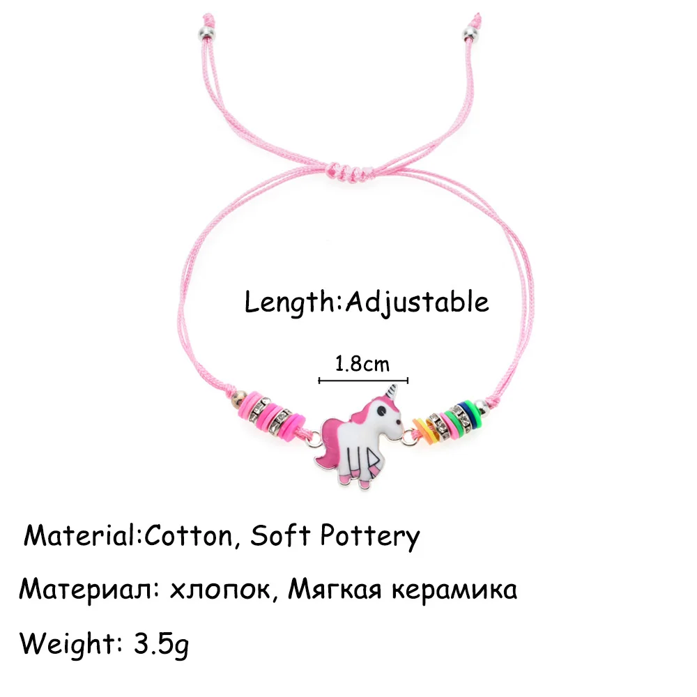 Милые розовые браслеты амулет в виде единорога, браслеты для женщин ручной работы, регулируемый браслет из веревки, модные детские ювелирные изделия