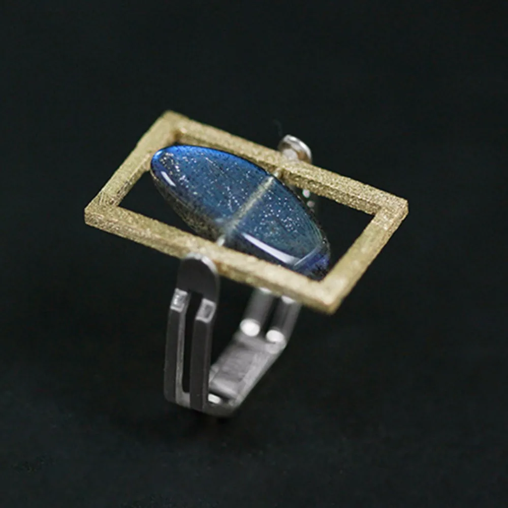 Lotus Fun Real 925 Sterling Silver Geometric Square Rings for Women Unique Labradorite Stone Fine Jewelry Rotatable Rings Size 6