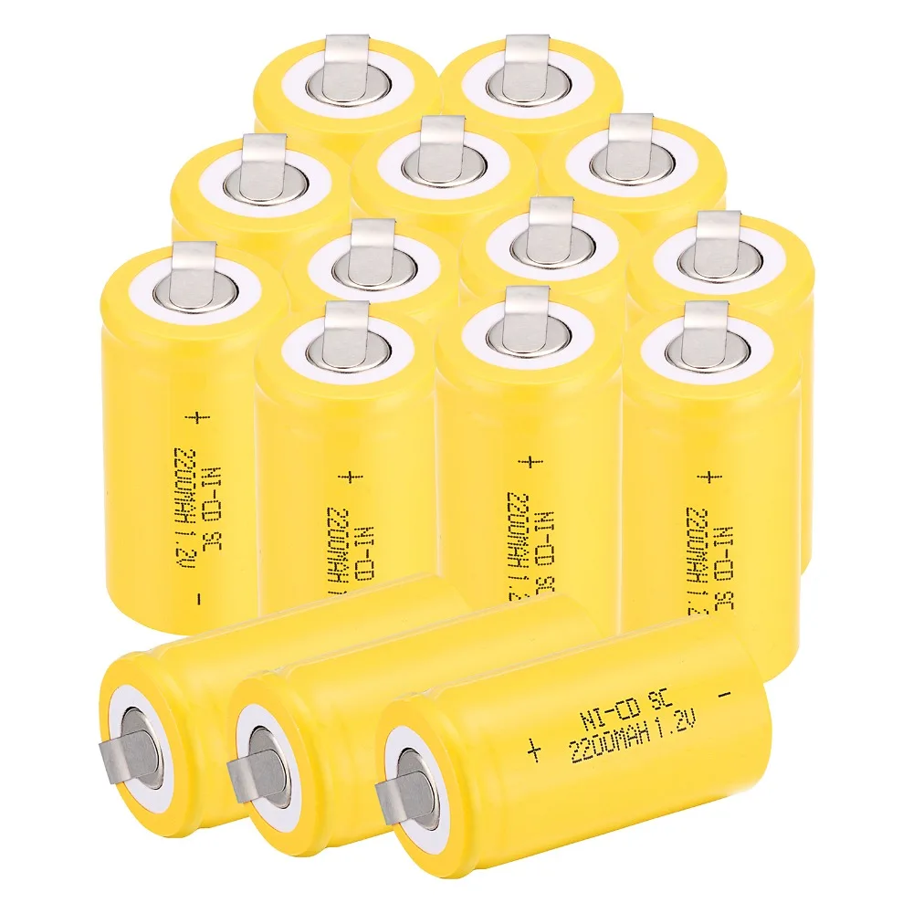 High quality !15 pcs 4.25CM*2.2CM Sub C SC battery 1.2V 2200 mAh Ni Cd NiCd Rechargeable Battery