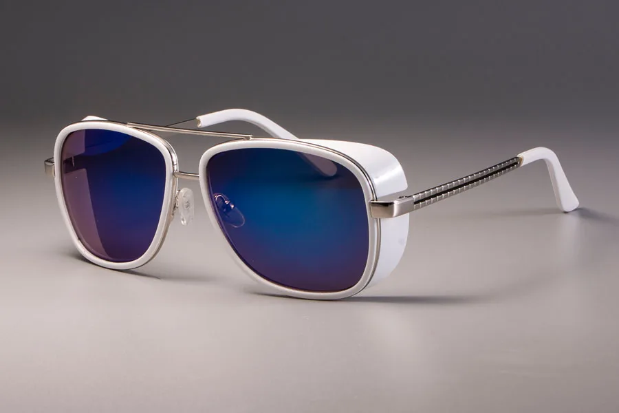 CCSPACE Железный человек 3 Matsuda TONY стимпанк Солнцезащитные очки Мужские зеркальные брендовые дизайнерские очки модные очки оттенки УФ Защита - Цвет линз: white blue