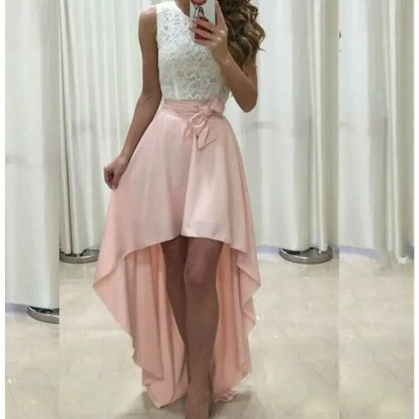 

New Women Dress Prom Lace Splice Fashion Sleeveless Bandage Irregular Party Dress Ladies Gown Dress Graceful Women Clothing S-XL