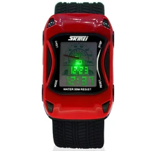 Couleurs Enfants Montres de Gelée de Silicone Étanche De Bain Sport Montres Pour Enfants Style De Voiture Numérique Led Montre de Dessin Animé Pour Garçon