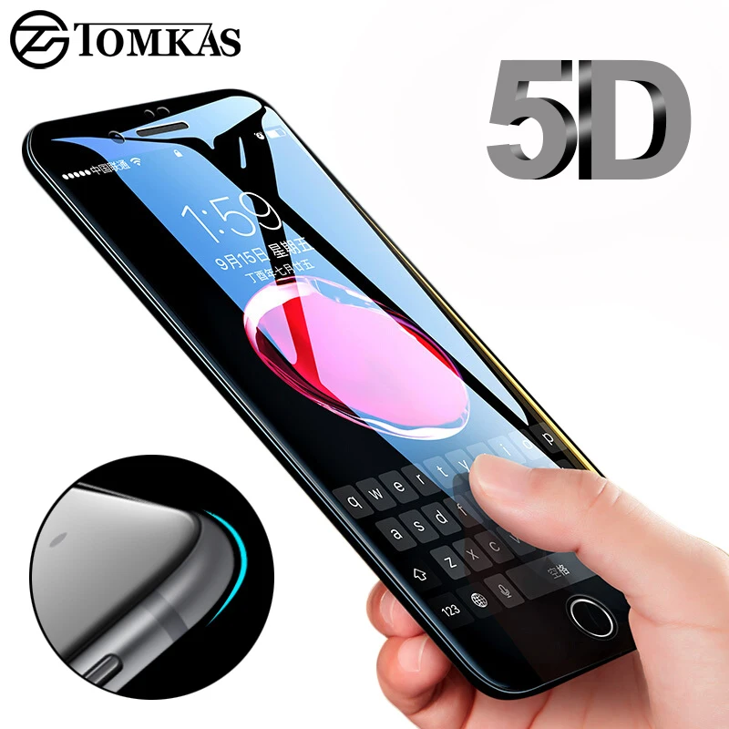 

TOMKAS 5D Edge Tempered Glass For iPhone 7 8 Plus Full Cover Round Screen Protector Protective For iPhone 6 7 Plus X Glass