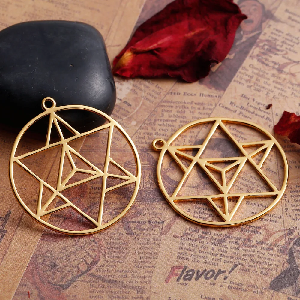 DoreenBeads Медный Серебряный тон Золотой Круглый Merkaba медитация Подвески полые DIY компоненты 39 мм(1 4/") x 36 мм(1 3/8"), 1 шт