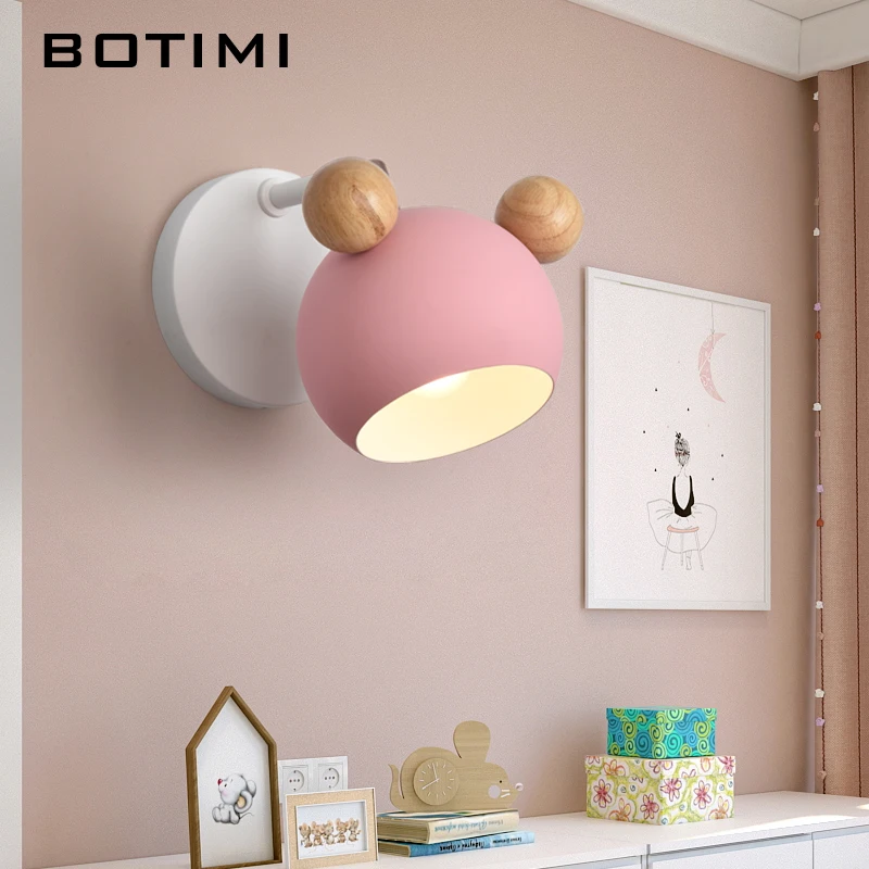 

BOTIMI Kids LED Wall Lamp With Metal Lampshade For Bedroom Cute Children Bedside Lighting Girls Pink Wall Sconce Indoor Lights