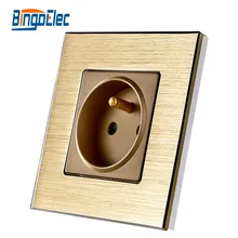220V Золотая алюминиевая панель французская розетка питания, 16A евро розетка