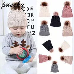 Puseky 2018 Infantil зимняя шапка для малышей, шапка Девочки Мальчики, вязаные шапочки, брендовая Толстая детская шапка, зимняя теплая шапка для