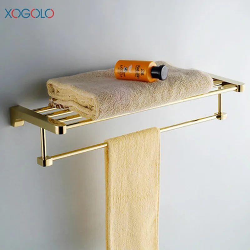 

Xogolo Solid Copper Gold-Plated Double Layer Modern Romantic Wall Mounted Bathroom Towel Rack Holder Accessories