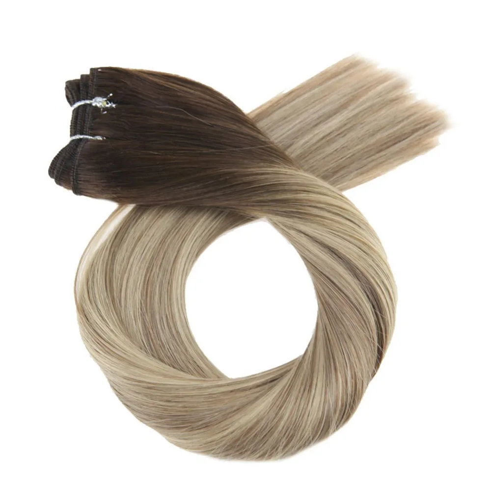 Moresoo Омбре Волосы Уток 100 г блонд настоящие волосы Remy пучки бразильских локонов полный набор волос для наращивания