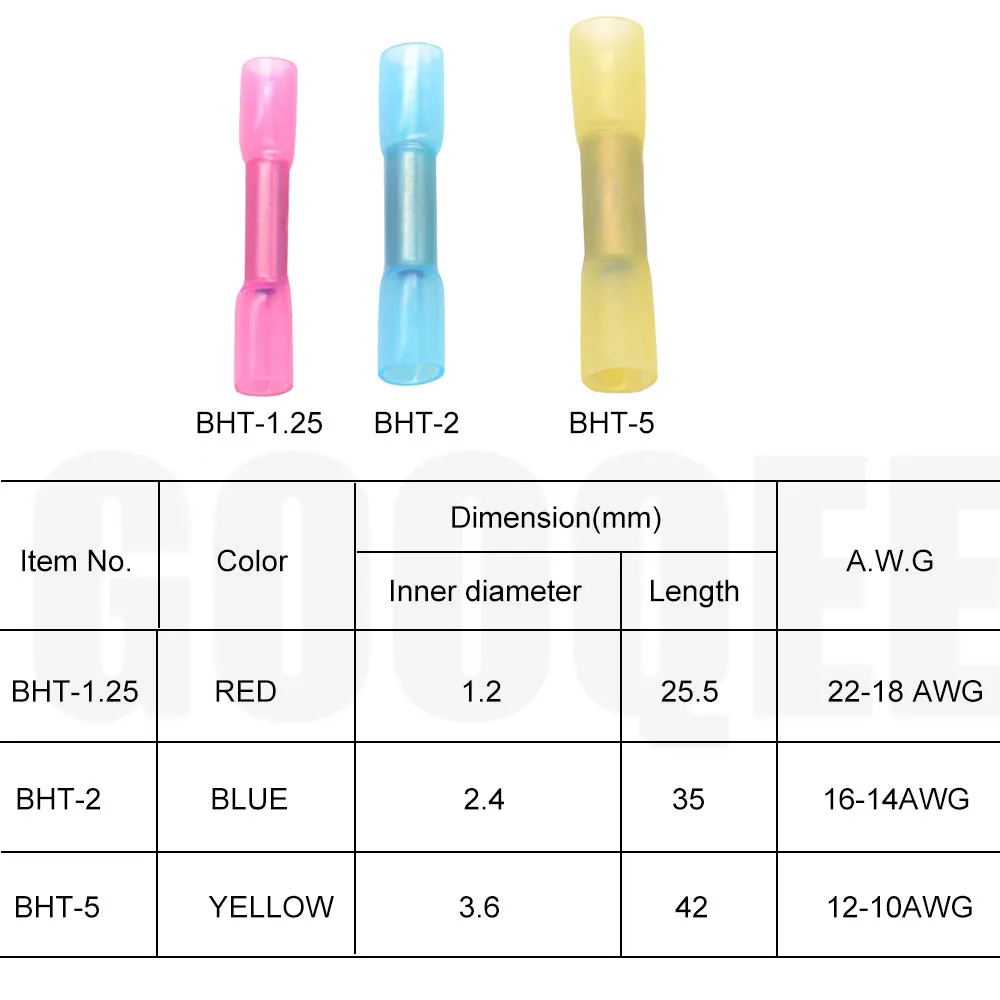 40pcs/lots Waterproof Heat Shrink Butt Connectors Electrical Wire Splice Cable Crimp Terminals Connectors AWG 22-10 Kit