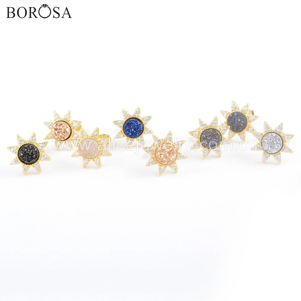 Круглые серьги-гвоздики BOROSA ZG0383 с микро-инкрустацией из фианита 5 пар | Украшения