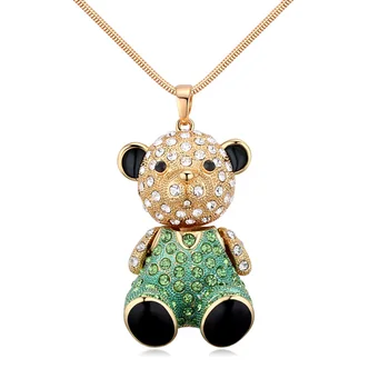 

Cute Girl Gifts Gold Color Bear Pendant Necklaces For Women Crystals from Austria Long Statement Necklace Jewelry