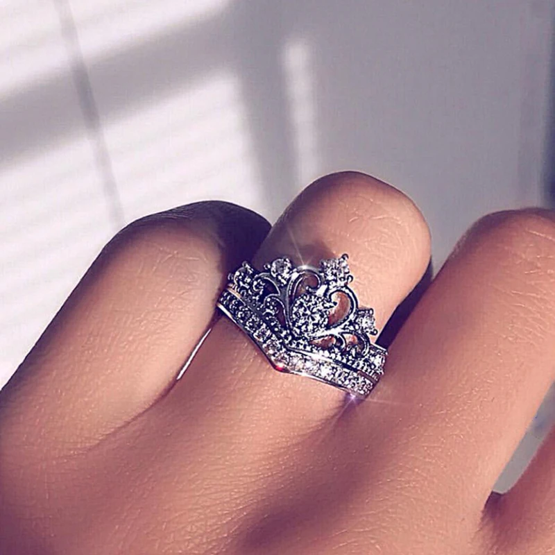 Корейский AAA кубический Корона из циркония кольца для женщин серебро розовое золото цвет Свадебные обручальные кольца принцесса ювелирные изделия подарок