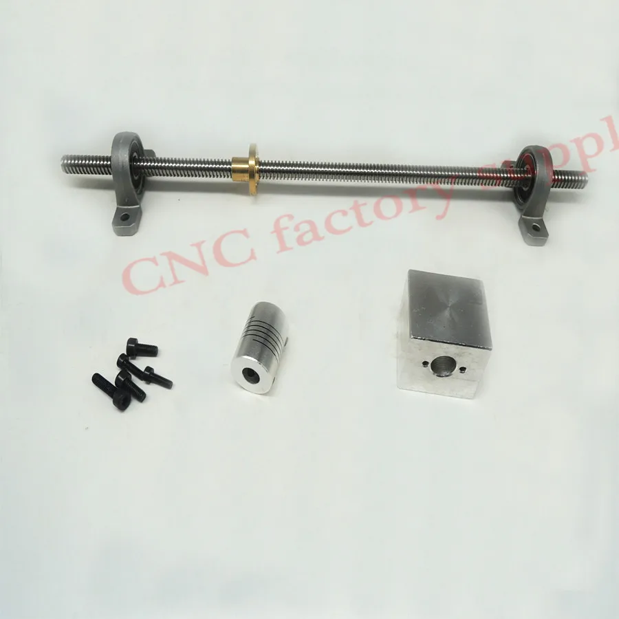 

3D Printer T8-700 Stainless Steel Lead Screw Set + KP08 + Shaft Coupling+nut housing Dia 8MM Pitch 2mm Lead 2mm Length 700mm
