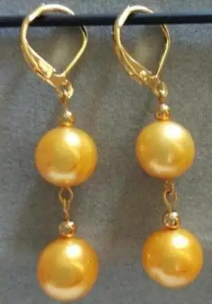 

free shipping>>>>noble jewelry Genuine Perfect 9-10MM natural gold yellow pearl earring 14K/20 YELLOW GOLD hook