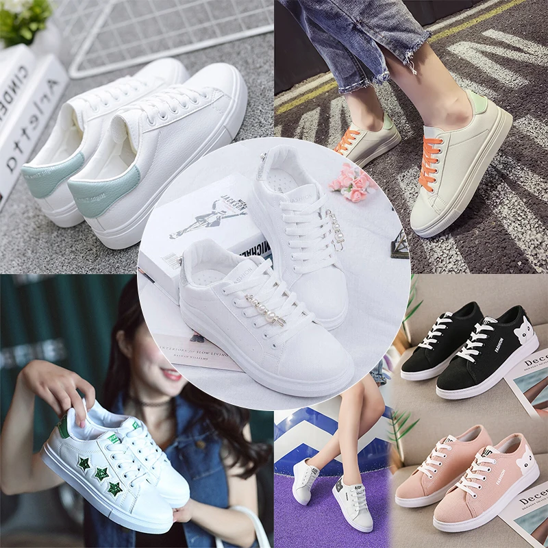 

White Sneakers Canvas Shoes Women Fashion Vulcanize Shoes Summer Casual Zapatillas Mujer Casual Flats Heart White Sneakers 9