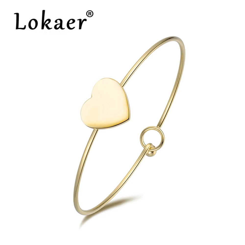 

Lokaer Romantic Titanium Steel Heart Shape Cuff Bracelets & Bangles Luxury Engagement Wedding Bangle Jewelry For Women B18034