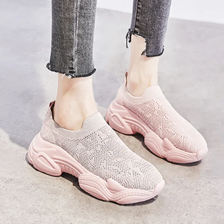 

2019 Summer mesh breathable sneakers 2019 new slip on casual women vulcanize shoes hollow mesh high quality tenis feminino