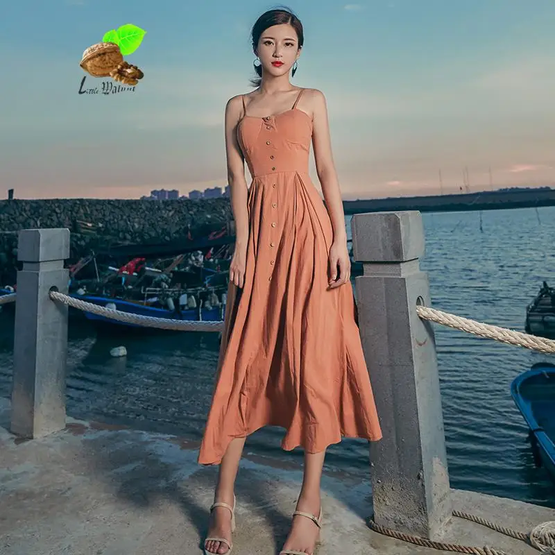 2019 new Summer Beach womens sleeveless Backless vacation dresses girls