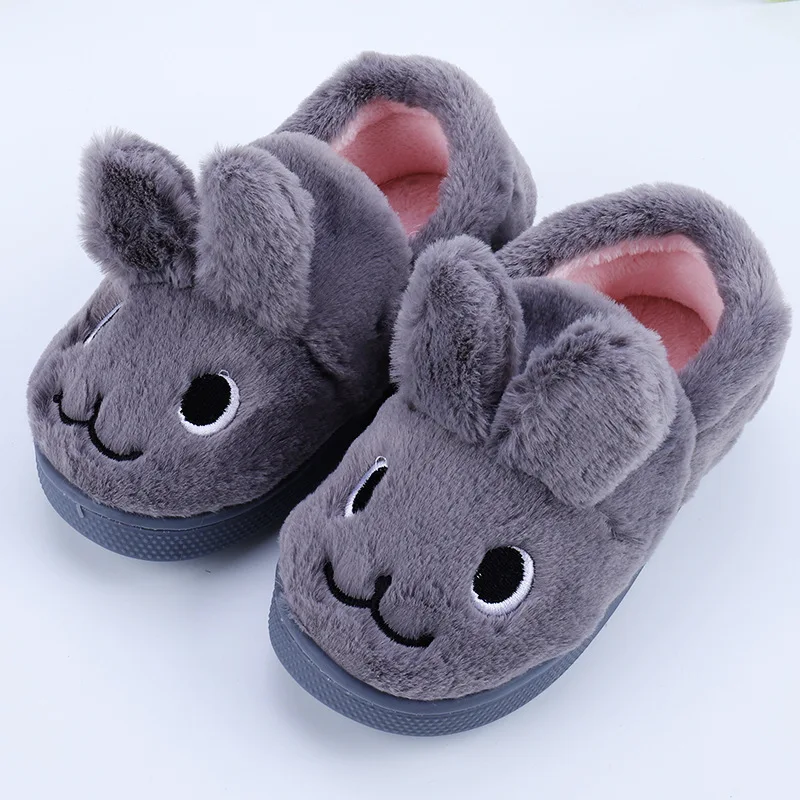 Детская домашняя обувь для маленьких девочек; зимние детские хлопковые тапочки; домашние тапочки для мальчиков; нескользящие теплые тапочки; бархатная обувь с милым кроликом