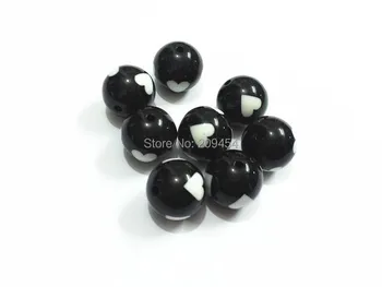 

(Choose Size First) 12mm/16mm/20mm Black Solid With White Heart Beads