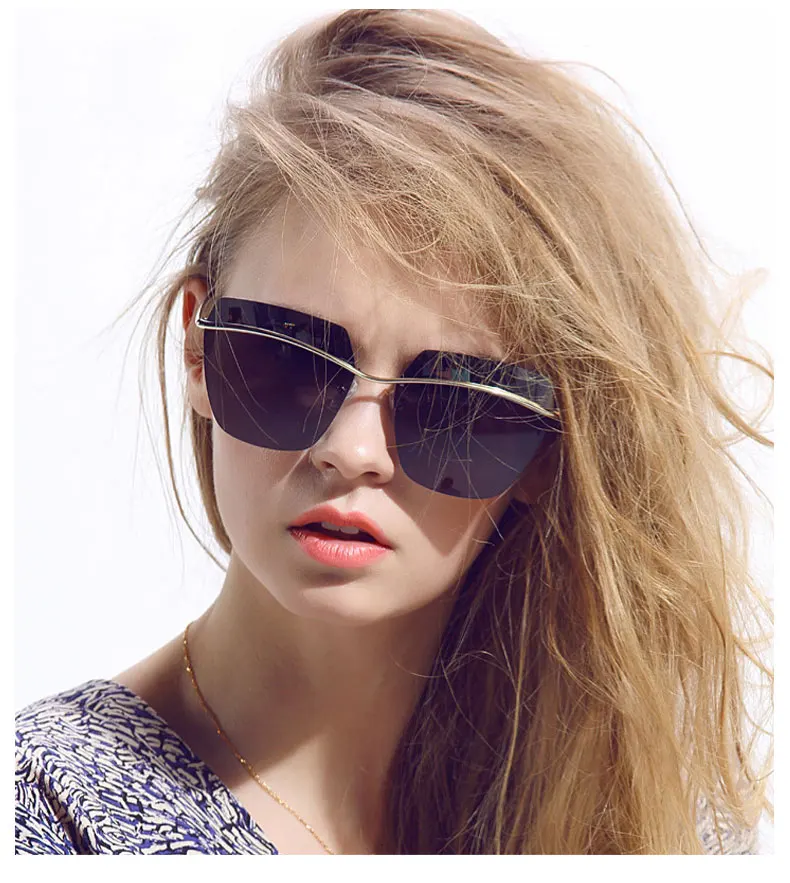 YDO Для женщин солнцезащитные очки Мода негабаритных зеркало женские солнцезащитные очки без оправы UV400 Винтаж ретро летние Оттенки для вождения