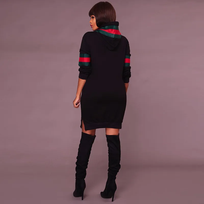2017 Autumn Winter Casual Sweatshirt Dress Women Long Sleeve Black Striped Mini Hoodies Dresses Female Pullover Christmas Vestidos Hooded03