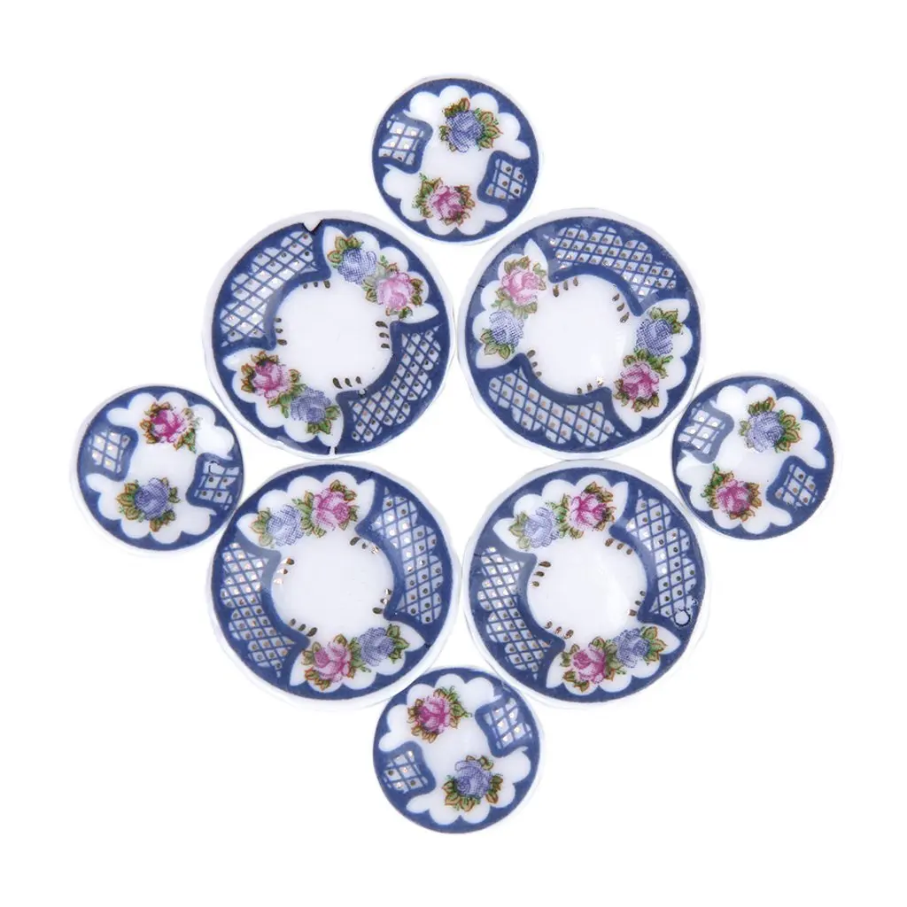 Miniature Dollhouse 8 Pc Dish Towel Set White w// Tiny Blue Flowers
