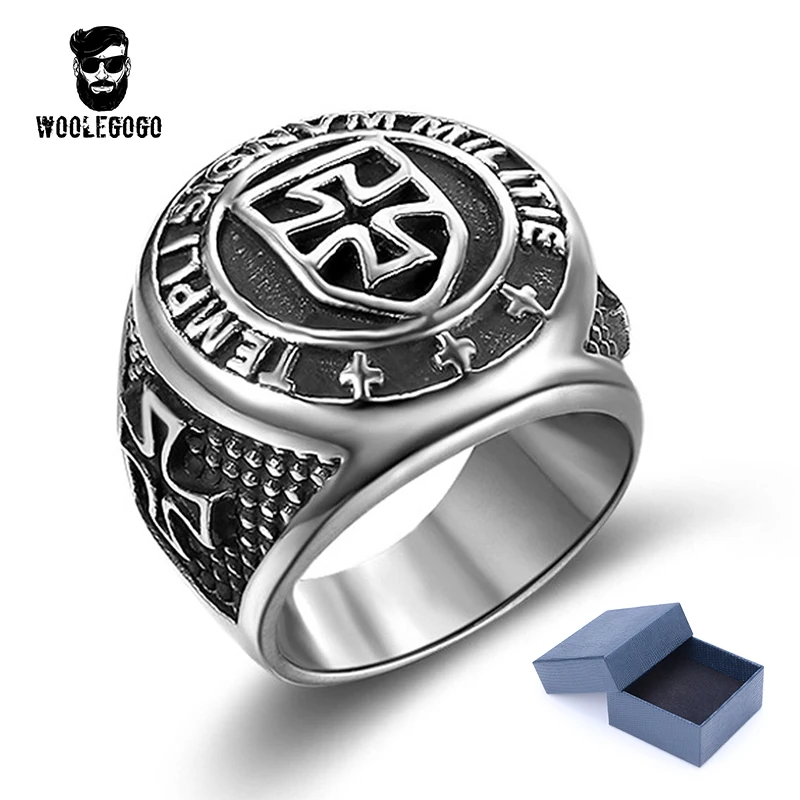 

Men Cross Crusader Ring Stainless Steels Vintage Knight Templar Armor Shield Punk Biker Rings Retro Gold Silver Ring Man Jewelry
