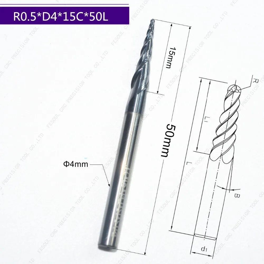 Бесплатная идентификация R0.5 * D4 15*50L HRC55 вольфрамовый Карбид TiALN сферическая