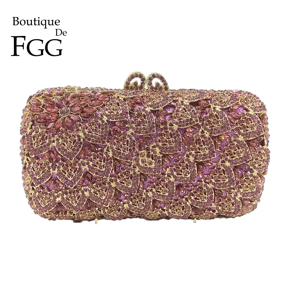 Boutique de Fgg Festa de Casamento Socialite Roxo Mulher Cristal Noite Bolsa Formal Jantar Nupcial Diamante Embreagem Luz