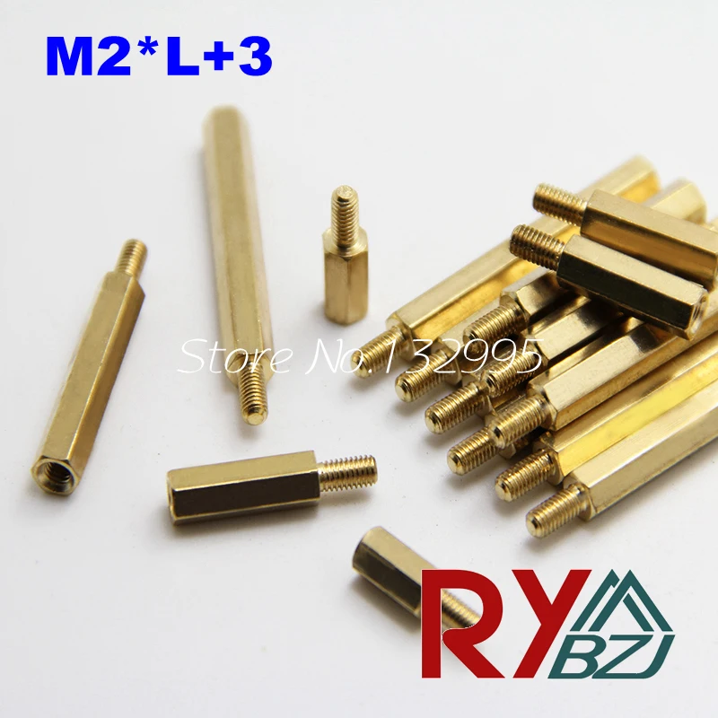 100pcs/lot M2*L+3 Brass Standoff Spacer Female Male Brass Threaded