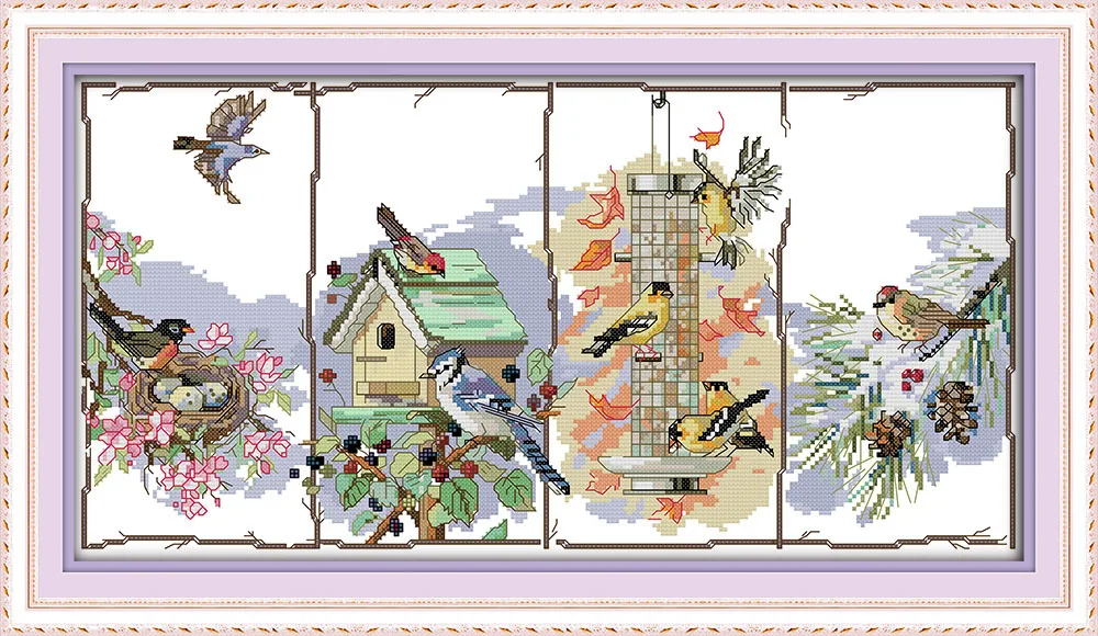 

The birds of the four seasons Canvas DMC Counted Cross Stitch Kits printed Cross-stitch set Embroidery Needlework