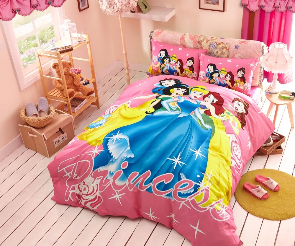 

Disney princess 3d bed linens cartoon Elsa Snow white Mermaid bedding set girl pink duvet cover twin full queen pillow case