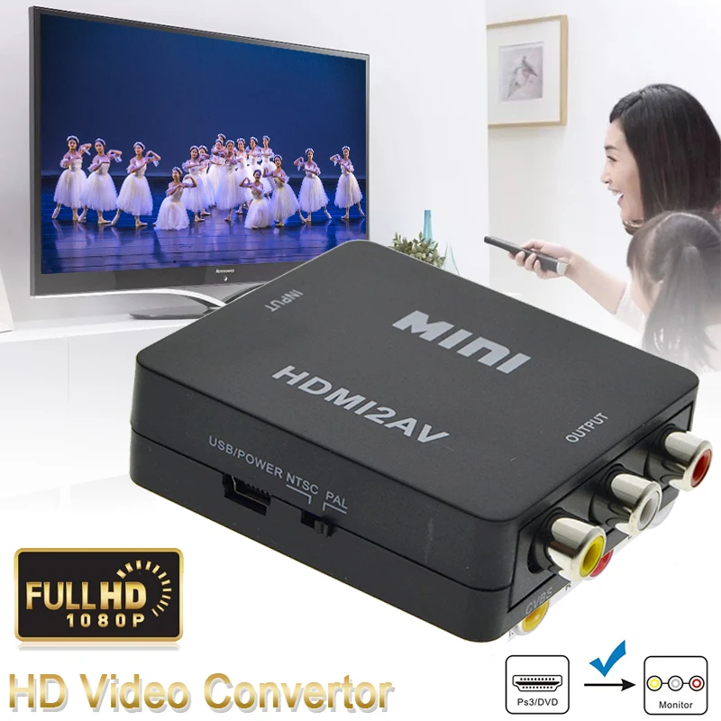 Hxairt 1080p HDMI К AV видео конвертер коробка AV2HDMI RCA AV HDMI CVBS к HDMI адаптер для HD ТВ PS3 PS4 PC DVD Xbox проектор