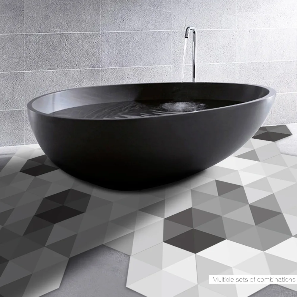 

10pcs Floor Stickers Black and White Simple Hexagon European Style Self Adhesive Tile Art Wall Decal Sticker DIY Bathroom Decor