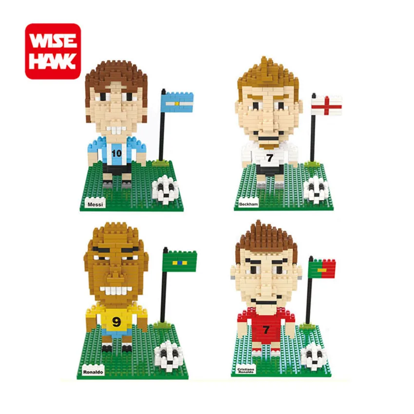 

WiseHwak Kawaii Football Player Mini Bricks Stacking Toys Beckham Ronaldo Super Star Nano Building Blocks England Gifts For Kids