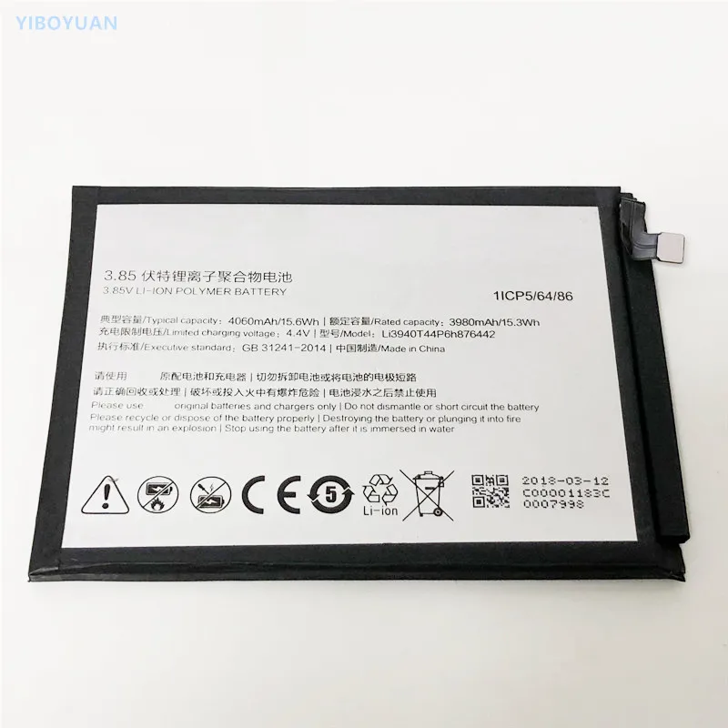 

3.85V 4060mAh Li3940T44P6h876442 For ZTE Nubia V18 / NX612J Battery