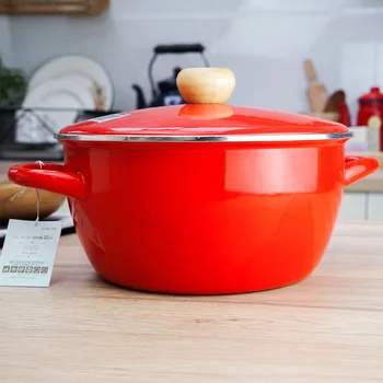 

Japanese style porcelain enamel hot pot cooker double ears stewpot soup gas induction cooker saucepan stew pan with lid 23cm 4L