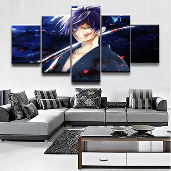 

Modern Artwork Home Decor Boys Bedroom Wall Art Picture Canvas Printed 5 Panel Anime Noragami Noragami Yato Painting Decor Frame