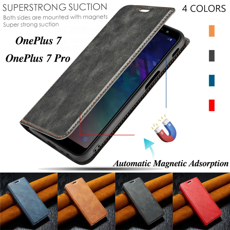 

Ultra-thin Leather Case for OnePlus 7 Pro Coque Luxury Retro Magnetic Wallet Flip Stand Card Slot Phone Cover for One Plus 7