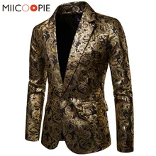 Осенний мужской блейзер, цветочный костюм, блейзеры, повседневные, блестящие, с принтом горячего тиснения, на одной пуговице, для мужчин, для свадьбы, приталенный пиджак, XXXL